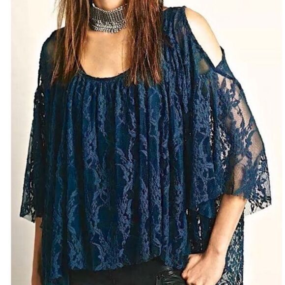 Free People lace cold shoulder blouse size medium - Picture 1 of 13